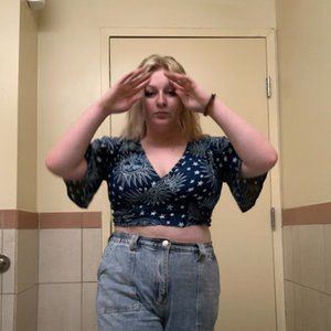 Blue, cropped celestial shirt